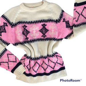 Vintage 60s Sweater, Pink Blue Novelty Knit Pullover, Side Neck Zipper, Argyle